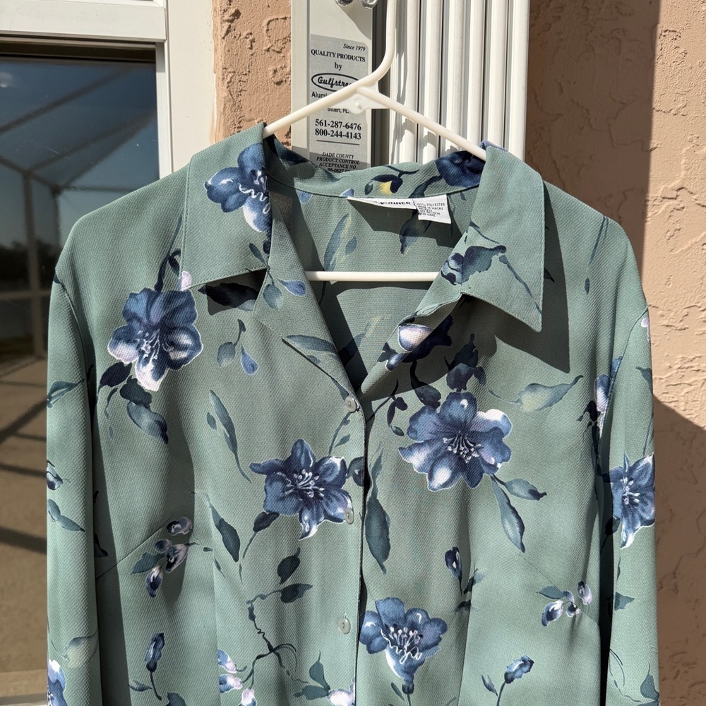 Alfred Dunner Women’s Blouse Size 18 XL Green Printed Button Down Collared Top - Picture 7 of 9